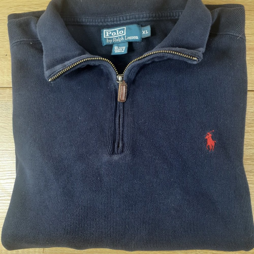 Polo Ralph Lauren Sweater 1/4 Zip Pullover Navy Blue Mock Neck Men's Size XL